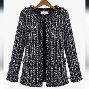 Chic Black and White Tweed Fringed Jacket NWT
